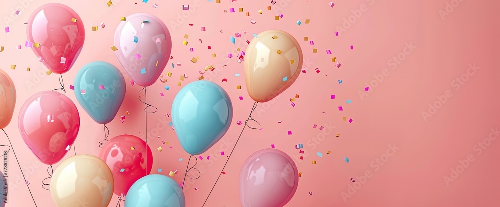 Colorful Balloons Floating in Blank Space