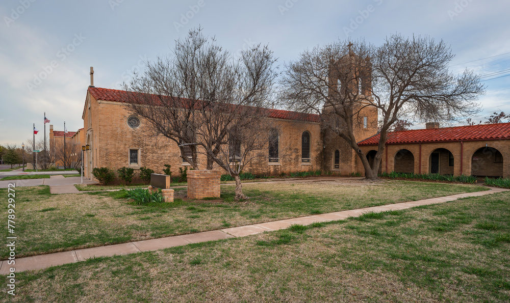 Spanish mission styled Saint Elizabeth’s Church in Lubbock, Texas, USA