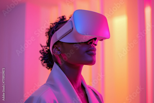 Futuristic Virtual Reality Experience: Woman in Neon Glow © Yulia