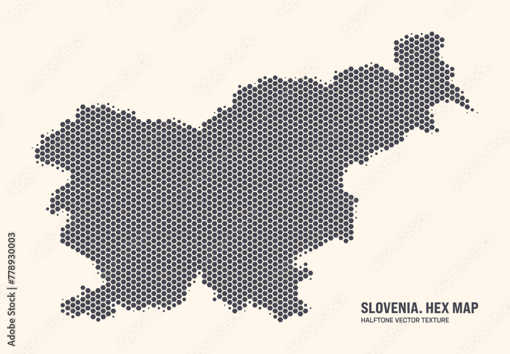 Slovenia Map Vector Hexagonal Halftone Pattern Isolate On Light Background. Hex Texture in the Form of a Map of Slovenia. Modern Technological Contour Map of Slovenia for Design or Business Projects