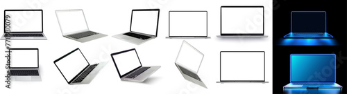 Laptop mock up with transparent screen isolated background. Flying laptop mock up. Vector illustration © ZinetroN