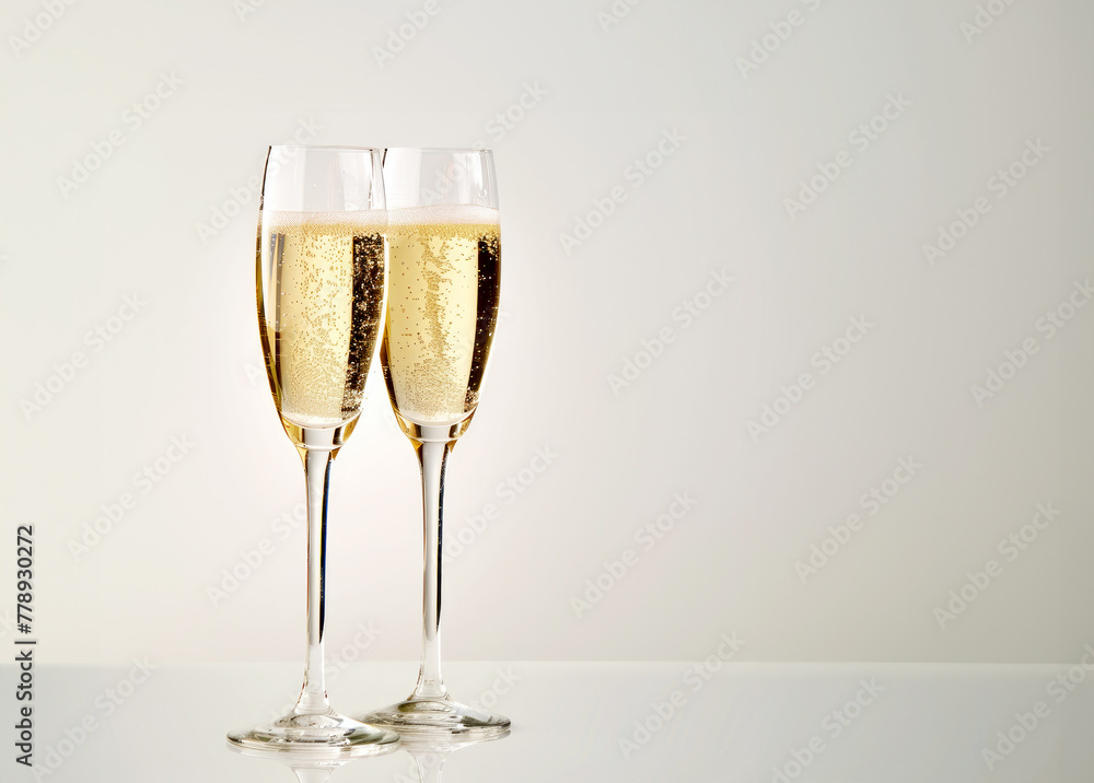 Glasses of sparkling wine  ,Champagne  white background