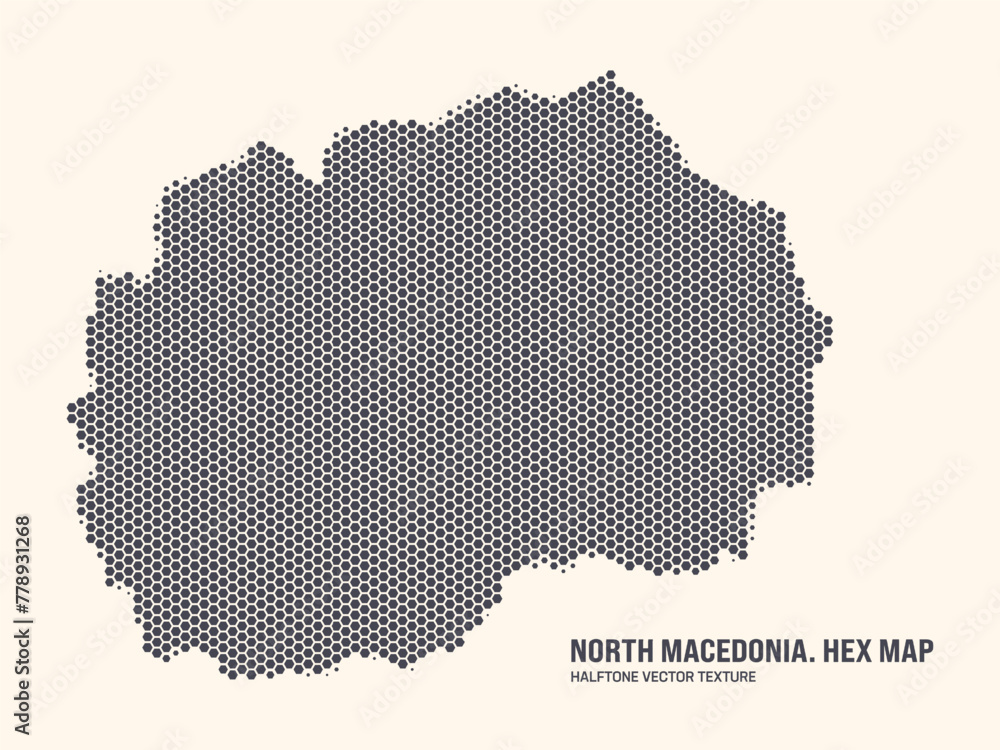 North Macedonia Map Vector Hexagonal Halftone Pattern Isolate On Light Background. Hex Texture in the Form of a Map of Macedonia. Modern Tech Contour Map of Macedonia for Design or Business Projects