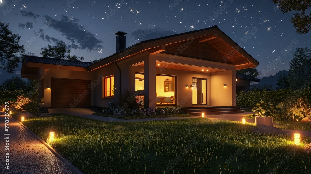 Twilight Elegance: Luxury House Exterior - A Modern Oasis Illuminated Twilight Elegance: Luxury House Exterior - A Modern Oasis Illuminated