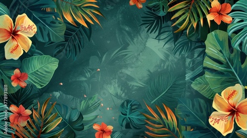 Abstract background with vines and tropical flowers.