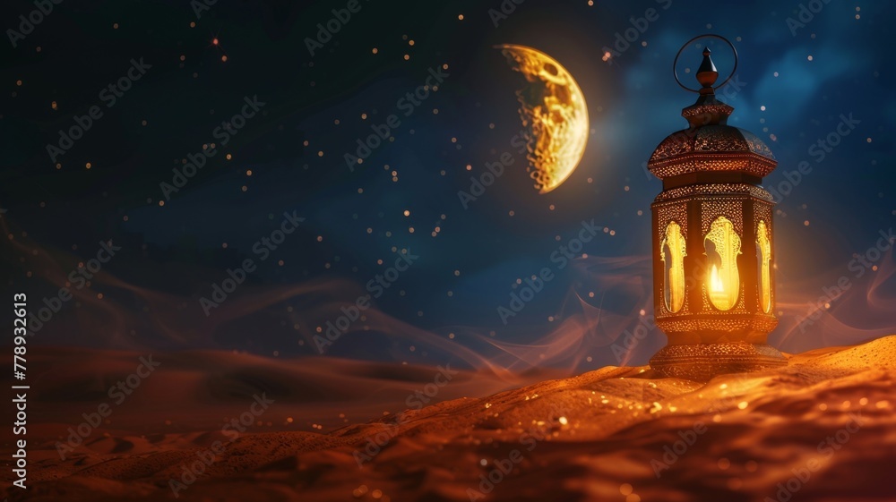 Ramadan Lantern on desert sand Ramadan Lantern on desert sand