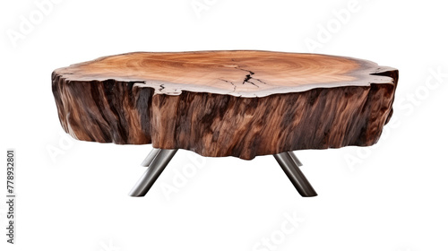 tree stump coffee table Interior design concept furniture for living isolated on clear png background and transparent background, AI generative.	