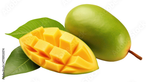 Fresh raw organic mango on white isolated on clear png background and transparent background. fresh and organic concept for health, AI generative. 