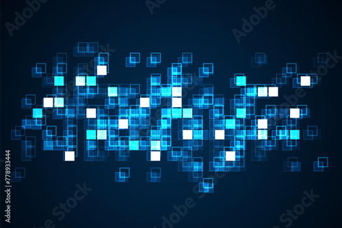 Digital technology background. Digital data square blue pattern pixel background © natrot