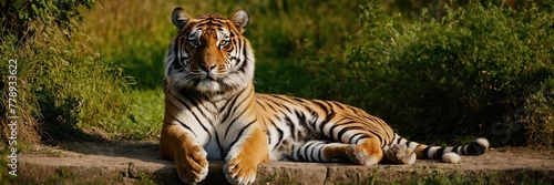 Close-up of a Sumatran tiger in a jungle.with Generative AI technology 