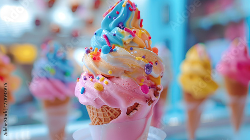 Ice cream inspired by popular childrens books and characters, closeup, National Ice Cream concept