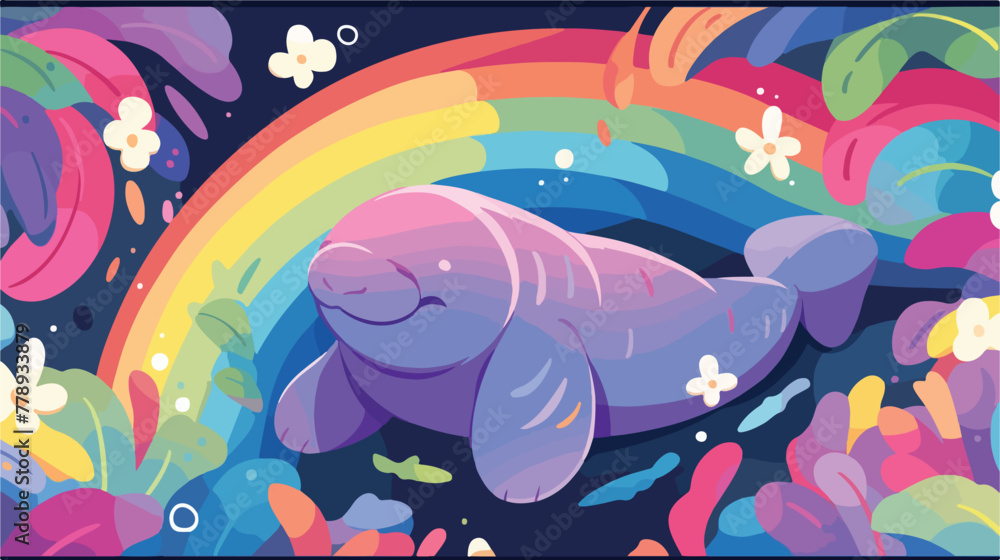 Rainbow manatee awareness month vector image illust