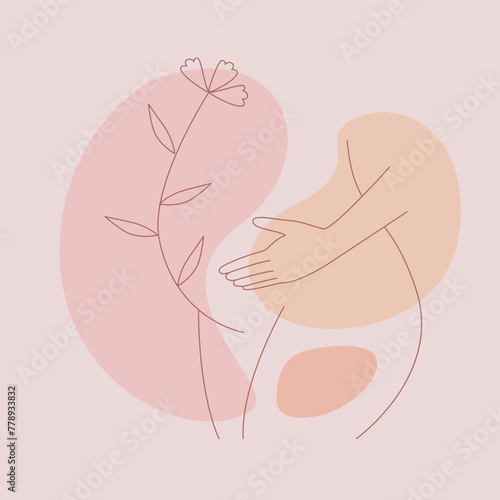 Pregnant women icon, sign, symbol. Motherhood, Maternity, Pregnancy, Childbirth. Doula assist helping. Linear silhouette of a pregnant woman