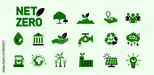 Net zero and carbon neutral concepts Net zero greenhouse gas emissions target with green and black health center icon on gray background.