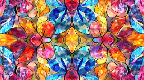 Stained glass pattern, Seamless pattern, retro watercolor background © Mongkol