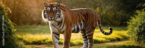 Close-up of a Sumatran tiger in a jungle.with Generative AI technology  