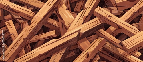 A collection of hardwood planks arranged in a triangle pattern, creating an artistic event of wood stacking. The lumber is waiting to be stained and transformed into a unique piece of art