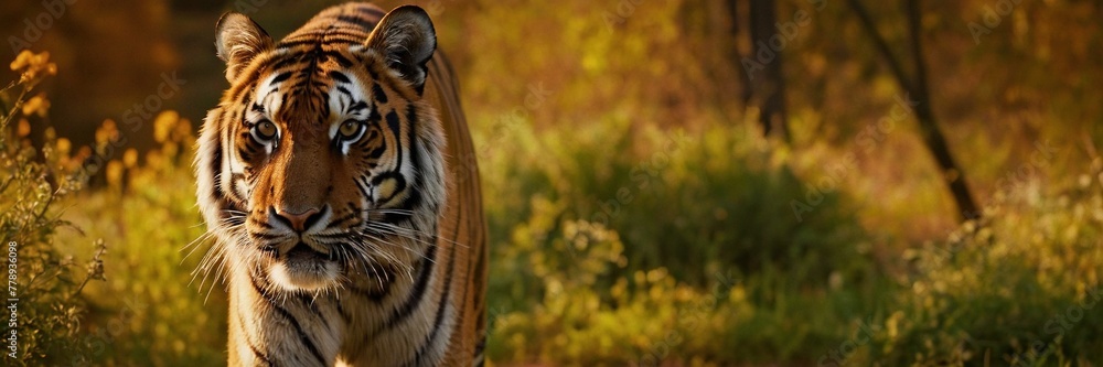 Fototapeta premium Close-up of a Sumatran tiger in a jungle.with Generative AI technology