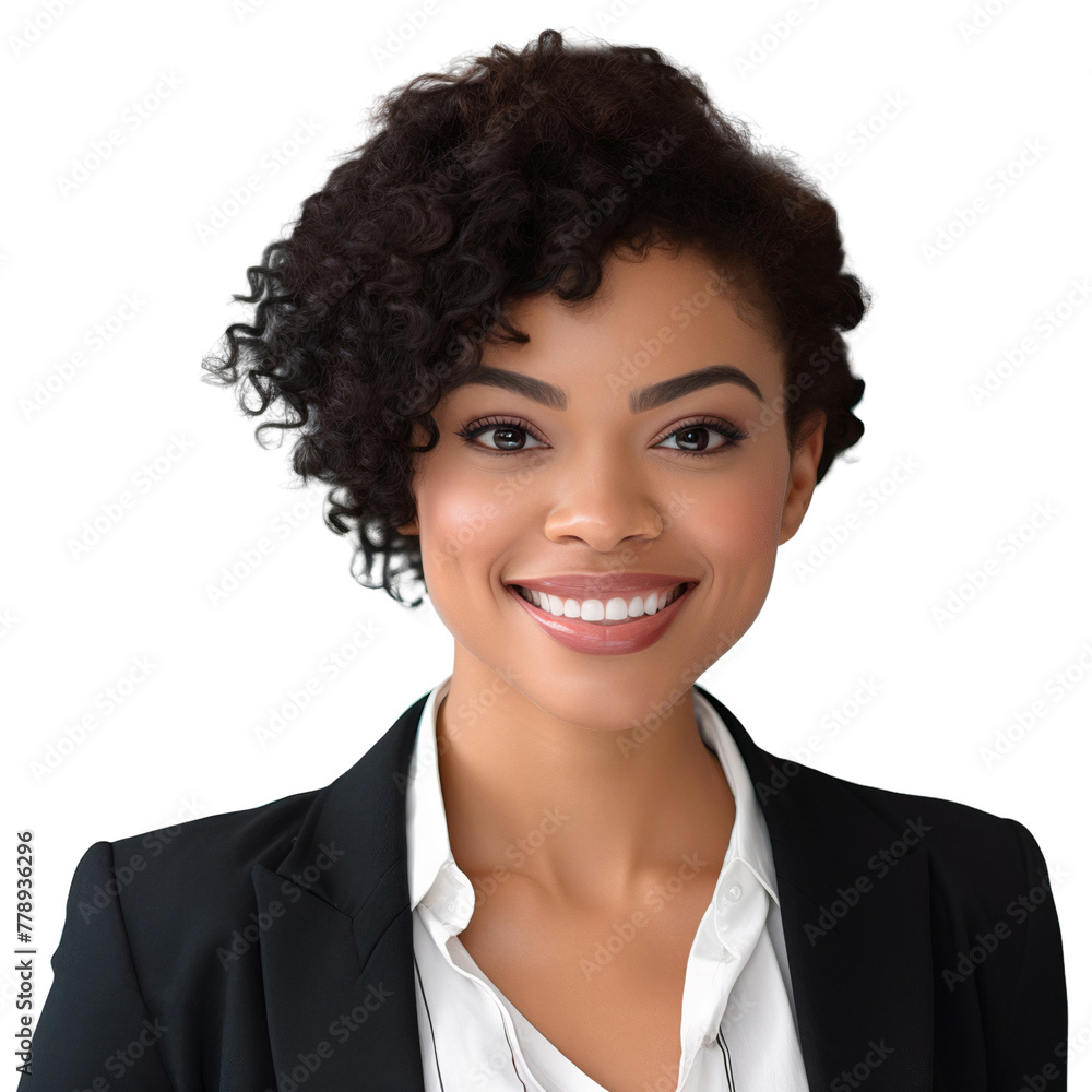Close up of a smiling African American woman with afro hair, isolated on white background Close up of a smiling African American woman with afro hair, isolated on white background