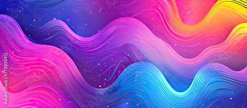 Experience a vibrant and dynamic display of colors with a rainbow of purples, pinks, electric blues, and magentas on a wavepatterned background. Let the liquid art of tints and shades mesmerize you photo