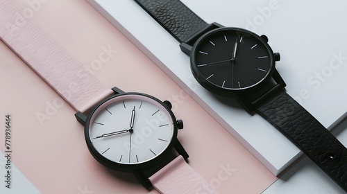 Sleek Modern Watches on Pastel Background. Simple Elegance. Perfect accessory for Fashion and Timekeeping. Minimalist Design. AI