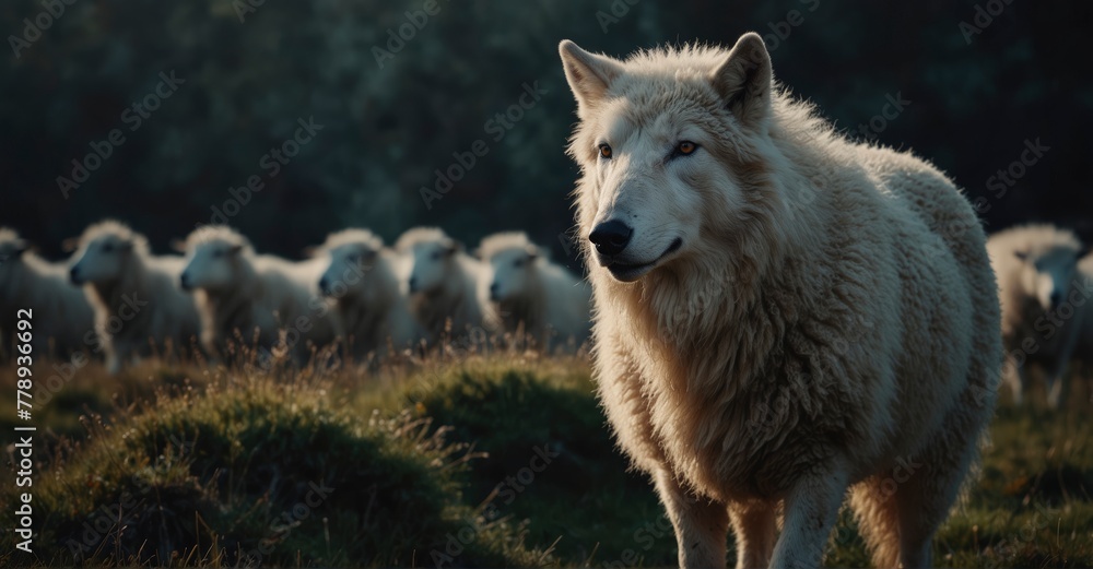 Fototapeta premium Deceptive wolf disguised as innocent sheep
