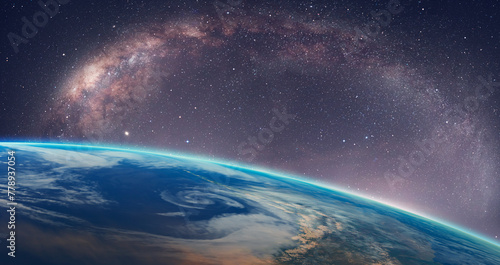 The Earth from space milky way in the background "Elements of this image furnished by NASA"