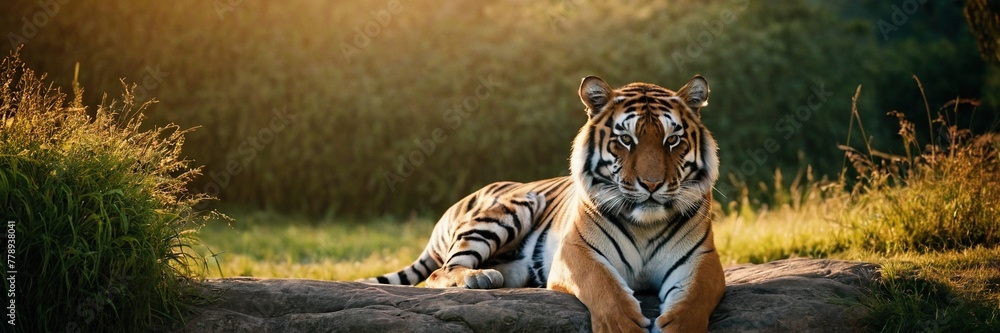 Close-up of a Sumatran tiger in a jungle.with Generative AI technology Close-up of a Sumatran tiger in a jungle.with Generative AI technology