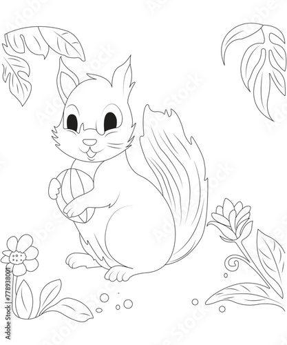 beautiful squirrel coloring page for kids and adult