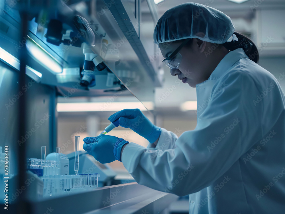 Scientist operating centrifuge in lab Scientist operating centrifuge in lab