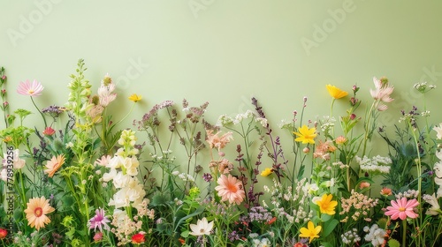 Enchanting Floral Arrangement Wildflowers Artfully Arranged Vertically or Neatly on a Surface, Creating a Natural Background of Beauty and Tranquility  © Didikidiw61447