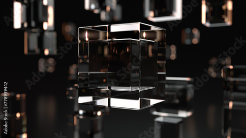 3d render glass cube, black brackground