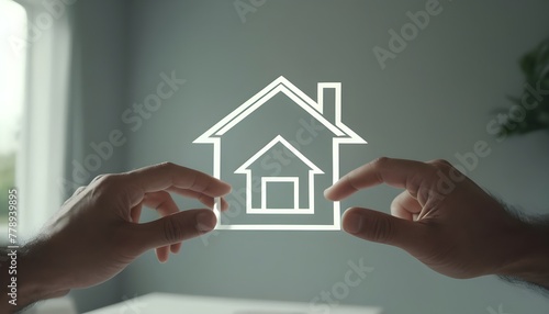 Man touches virtual house icon for analyzing mortgage loan  home insurance  and real property investment. Real estate investment concept