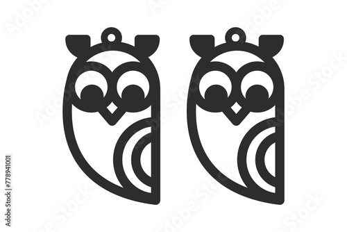 Vector design for earring, pendant or keychain with owl shape. Jewelry silhouette laser cut template. Cnc cutting with metal, wood or leather