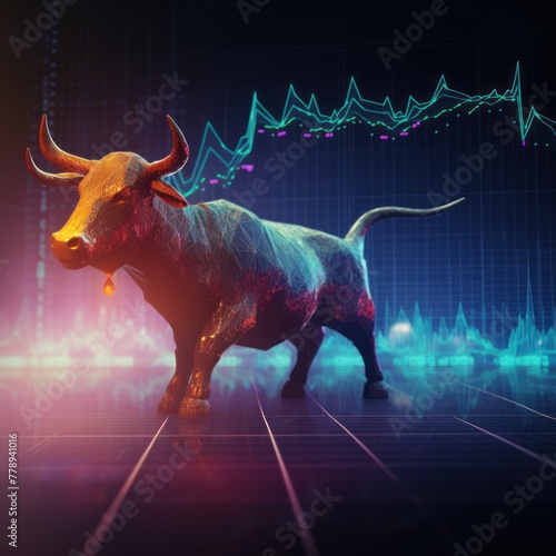 Indigo stock market charts going up bull bullish concept, finance financial bank crypto investment growth background pattern with copy space for design 