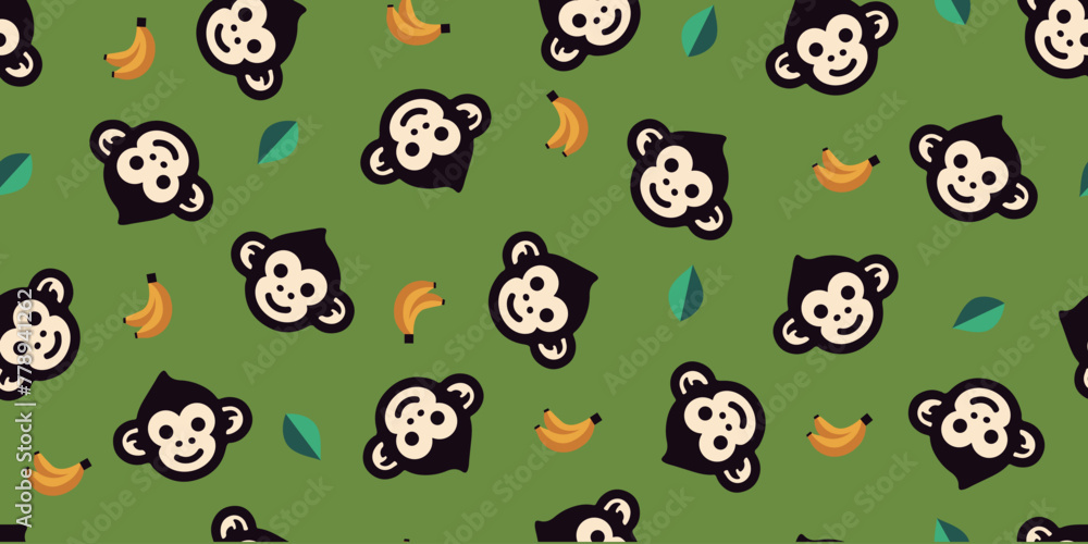 Seamless pattern of monkey and banana.Background material.Vector.猿とバナナのパターン 背景素材 Seamless pattern of monkey and banana.Background material.Vector.猿とバナナのパターン 背景素材
