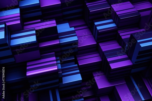 Lavender and black modern abstract squares background with dark background in blue striped in the style of futuristic chromatic waves, colorful minimalism pattern