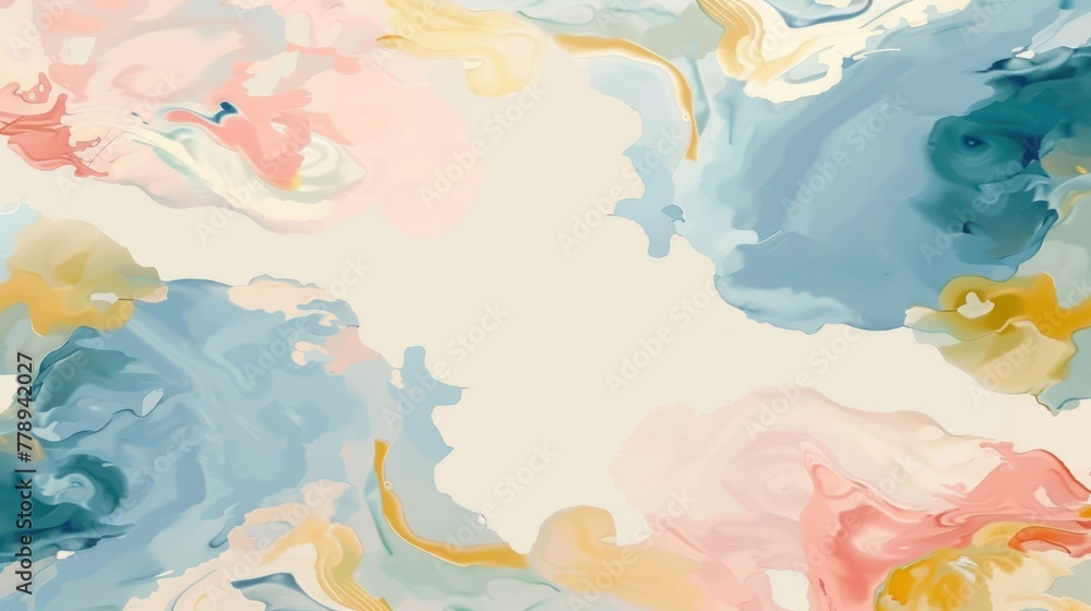 Fototapeta premium Colorful abstract painting featuring blue, yellow, and pink hues