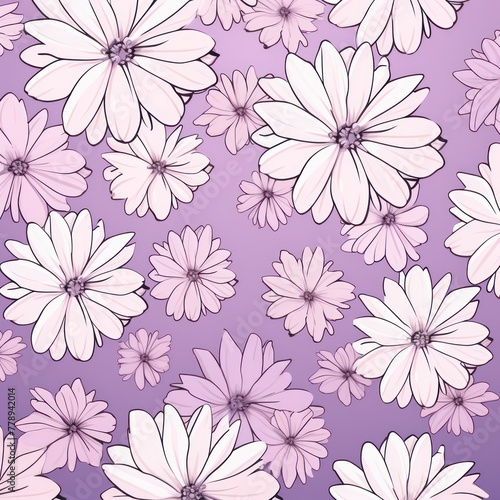 Lavender and white daisy pattern  hand draw  simple line  flower floral spring summer background design with copy space for text or photo backdrop