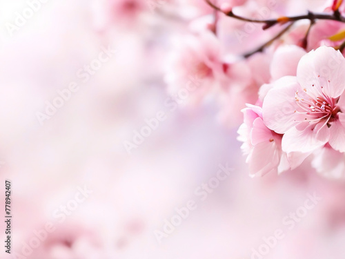 Cherry blossom in spring time over blur nature background with copy space