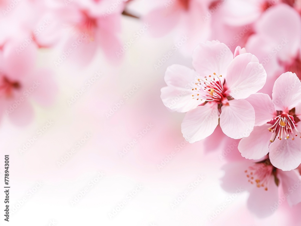 Cherry blossoms over blurred nature background. Spring flowers. Copy space.