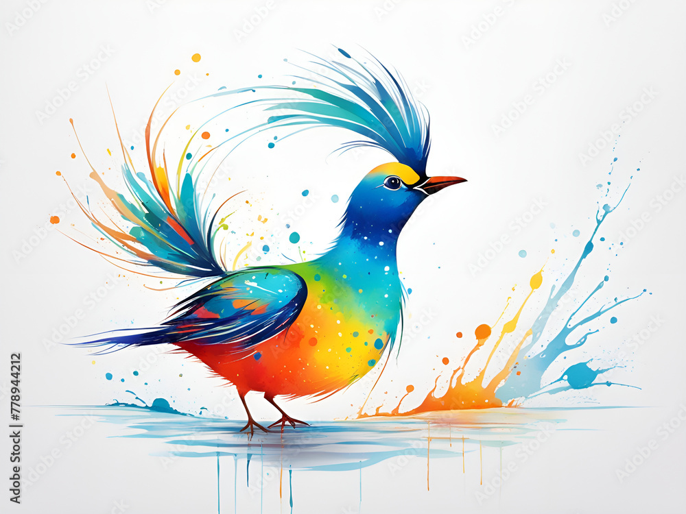 A bird composed of colored particles and lines, bird of paradise posing in various postures in colorful water, and an abstract painting composed of colored line backgrounds A bird composed of colored particles and lines, bird of paradise posing in various postures in colorful water, and an abstract painting composed of colored line backgrounds