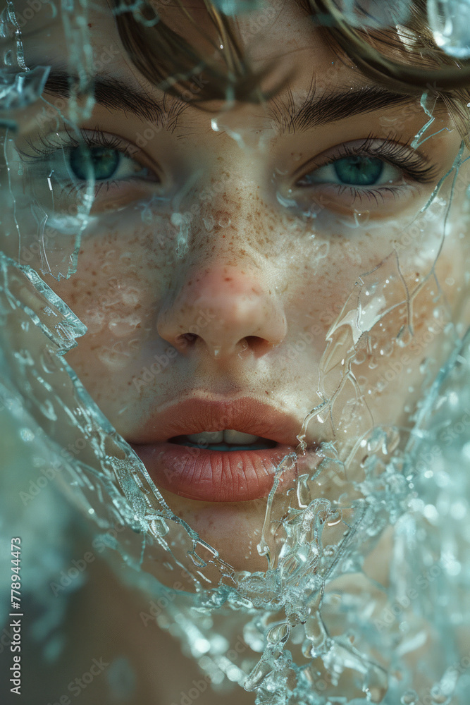 Photorealistic Woman's Face Encased in Crystalline Ice