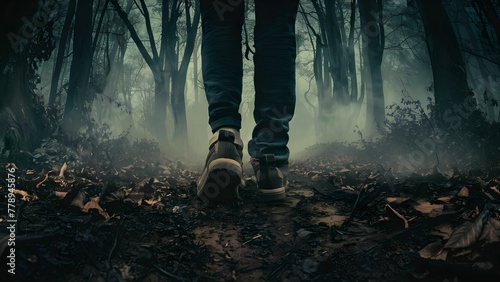 steps of a person in the woods