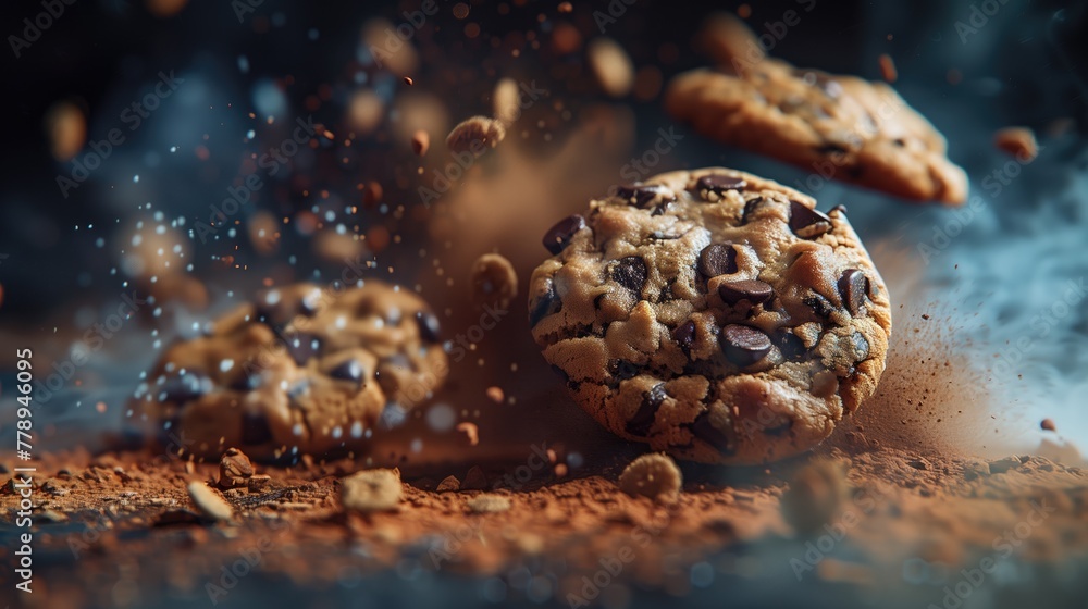 Fototapeta premium Explosion de cookies au chocolat en gros plan