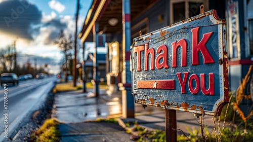 Streetside Gratitude - Weathered "Thank You" Sign