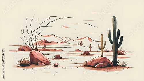 palm tree in the desert, watercolour drawing.