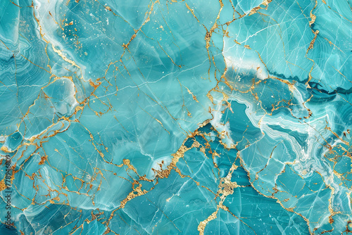 A seamless pattern of turquoise marble, with intricate veins of gold and white, evoking the exotic beauty of a tropical ocean. 32k, full ultra HD, high resolution