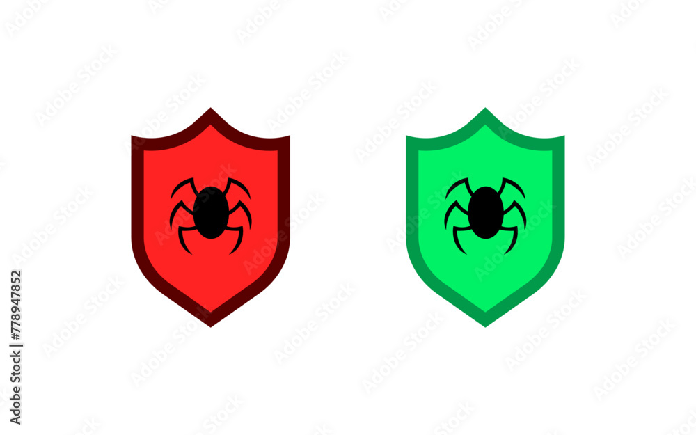 Virus shield icons. Spider on the shield. Flat style. Vector icons Virus shield icons. Spider on the shield. Flat style. Vector icons