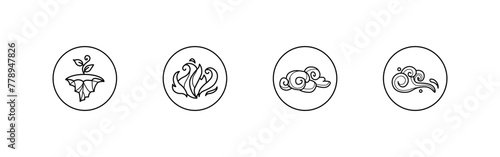 Elemental icons. Earth, fire, water, air elements. Linear style. Vector icons